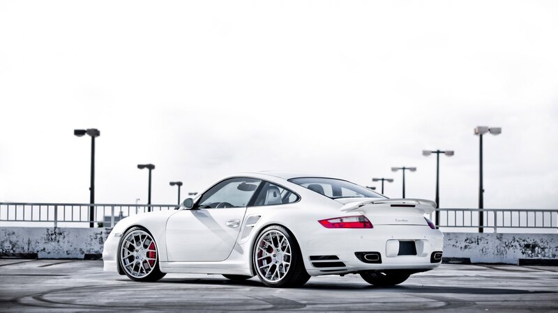 White Porsche Turbo parked