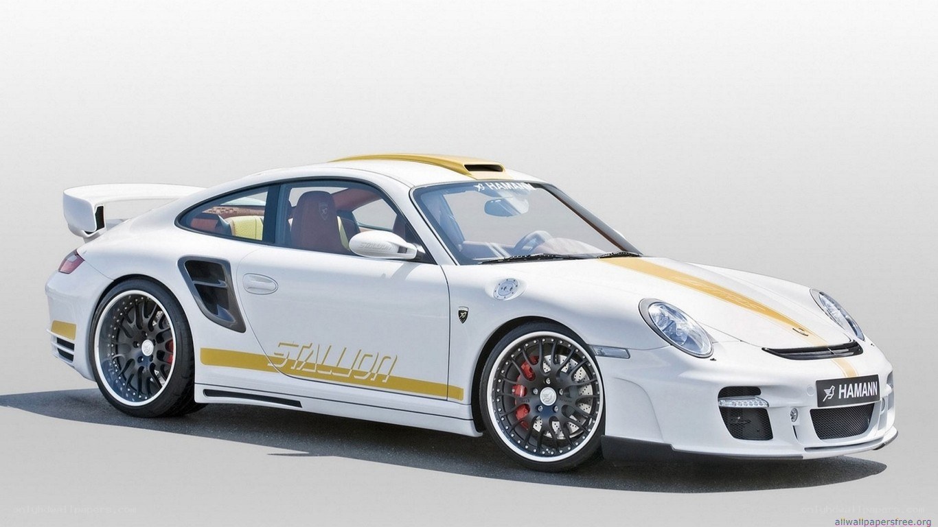 white porsche with gold stripes
