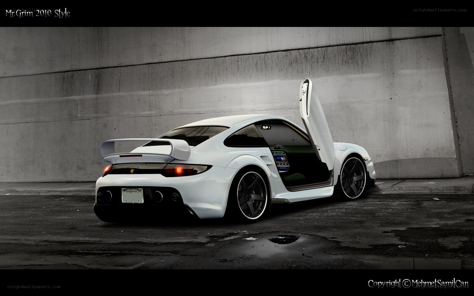 white porsche with open door