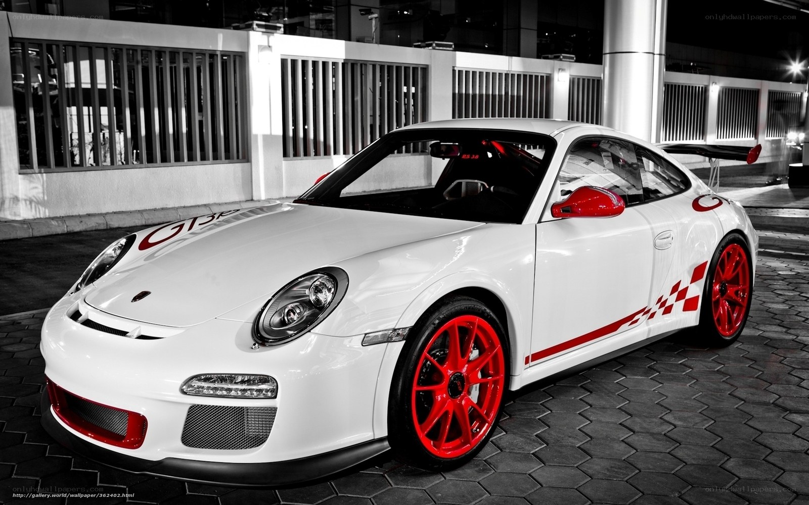 White Porsche with red accents