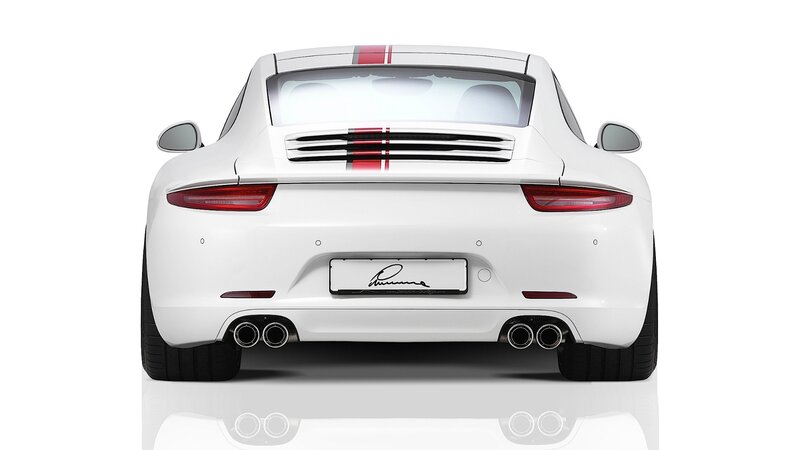 white porsche with red stripes