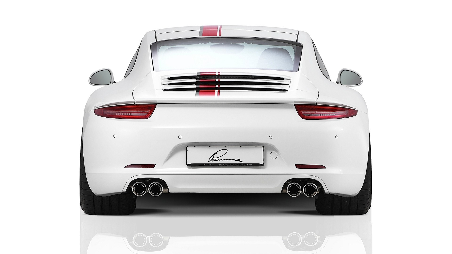 white porsche with red stripes