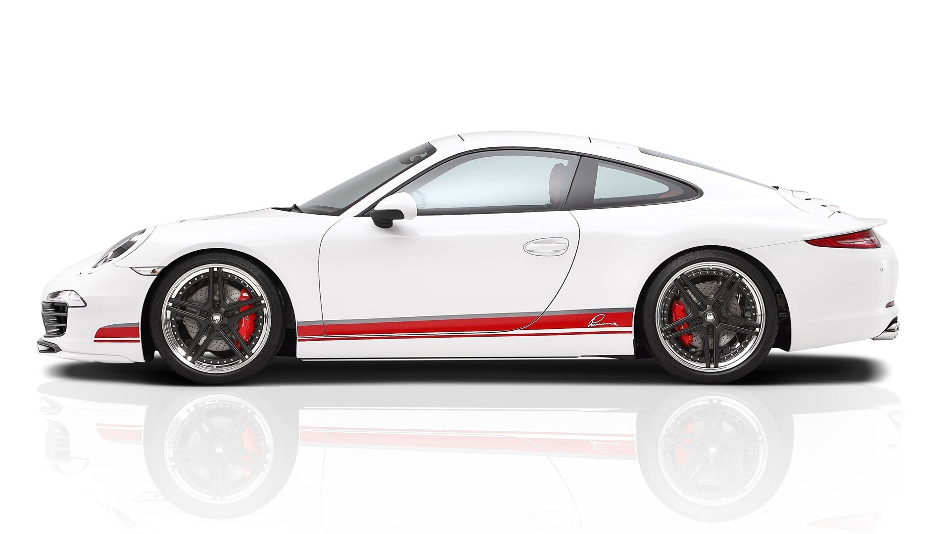 white porsche with red stripes