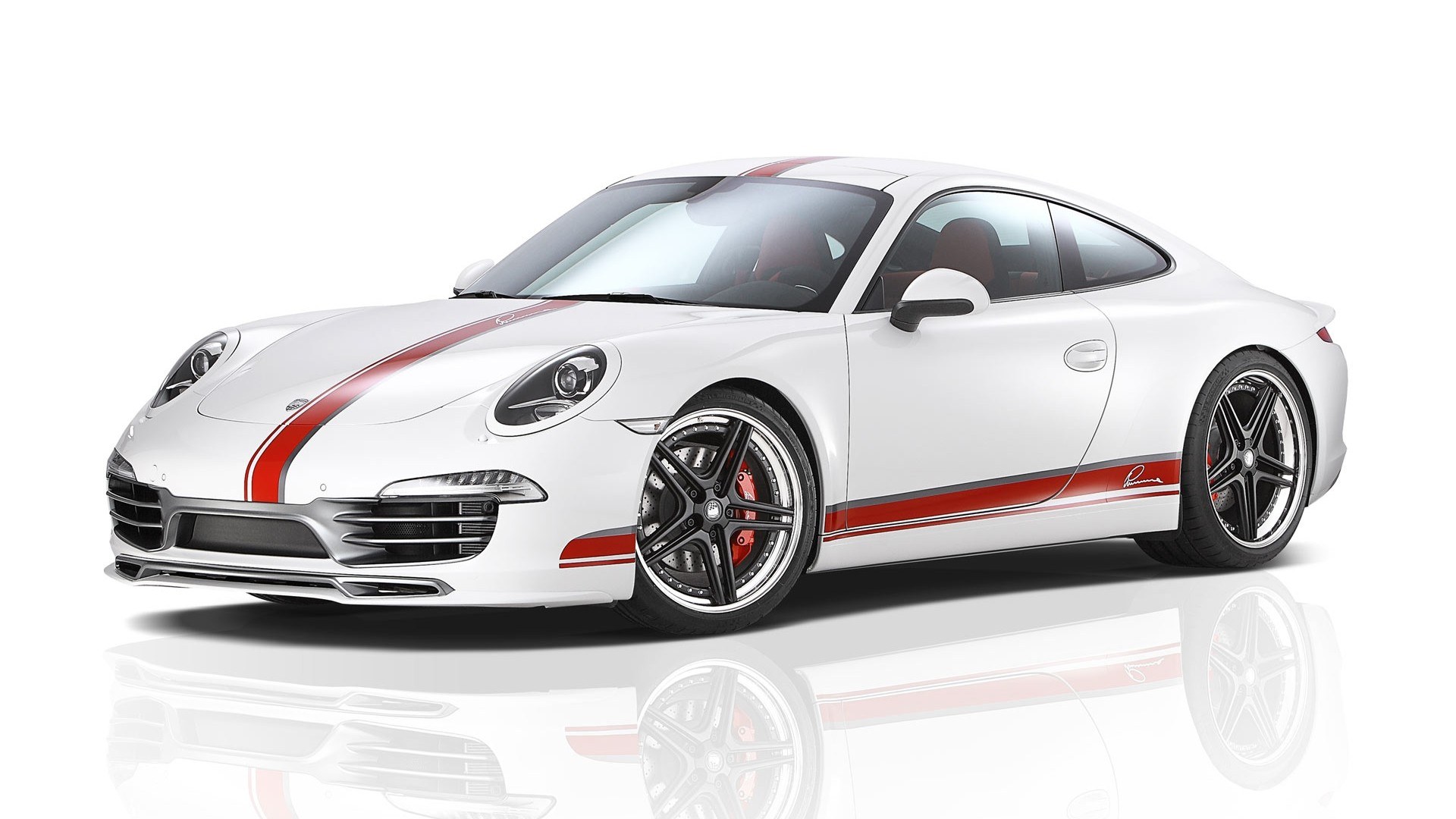 white porsche with red stripes