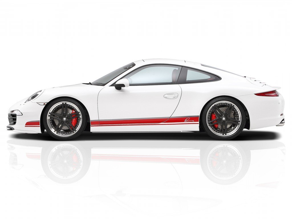 white porsche with red stripes