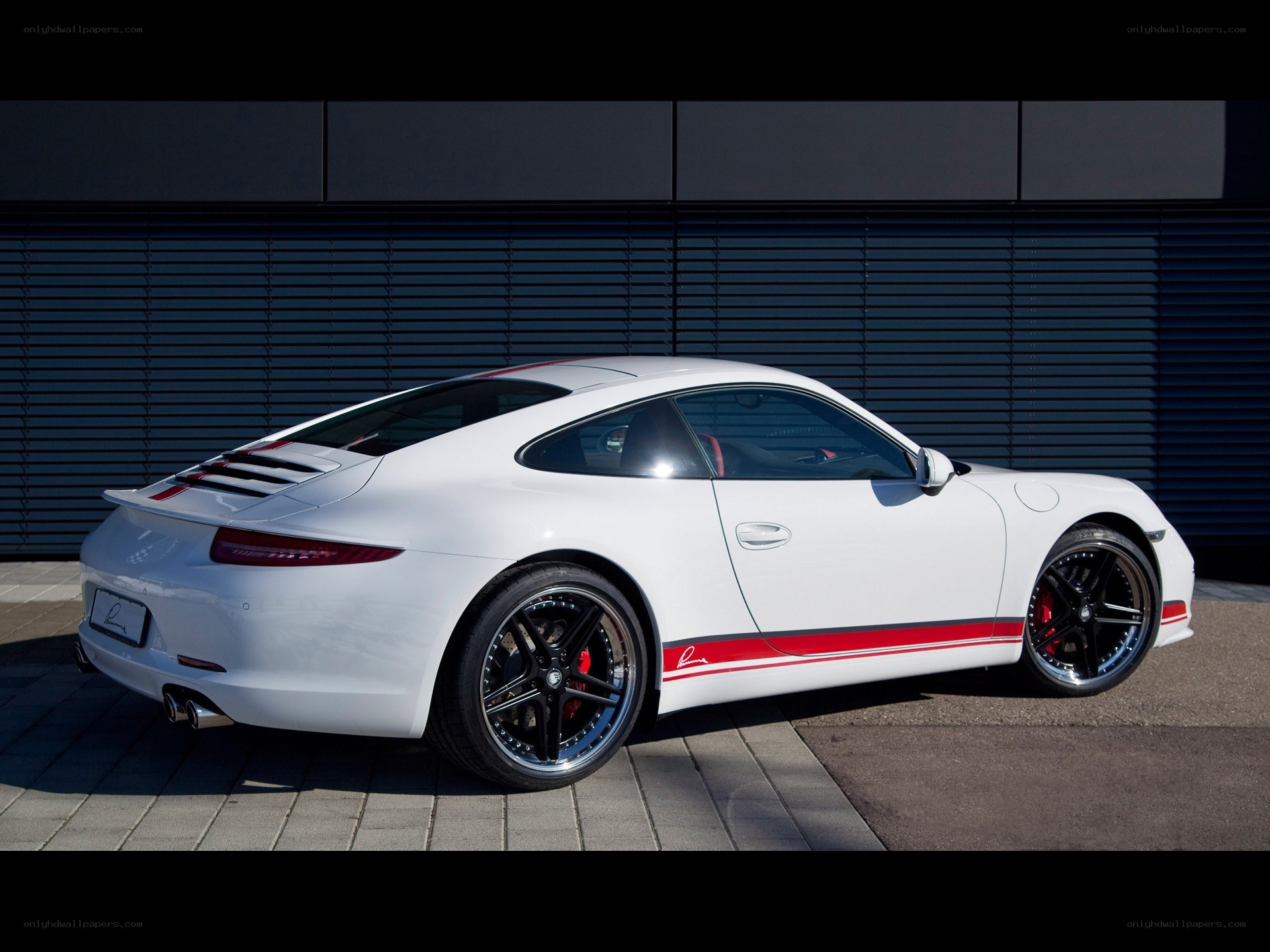 white porsche with red stripes