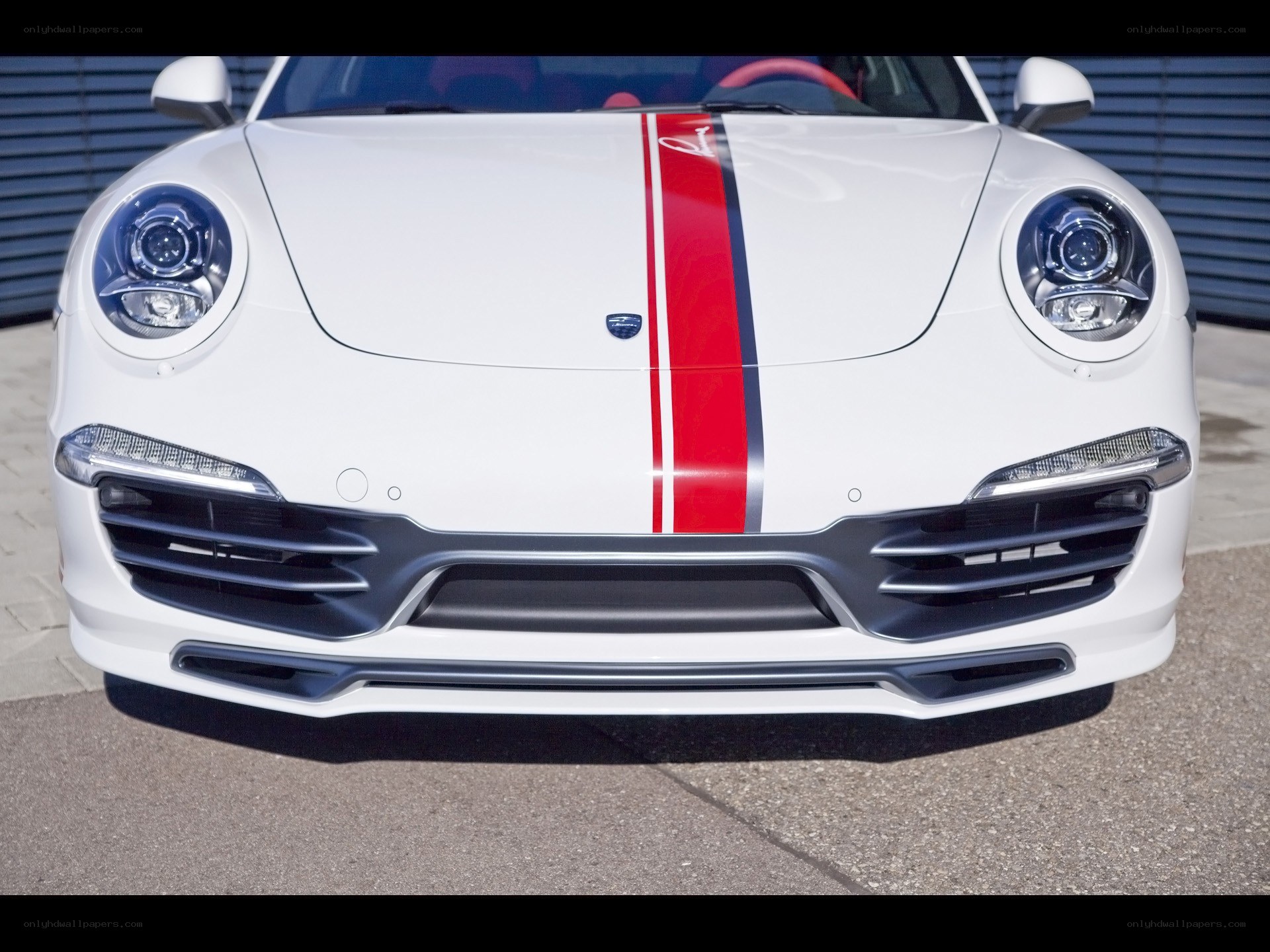 White Porsche with red stripes