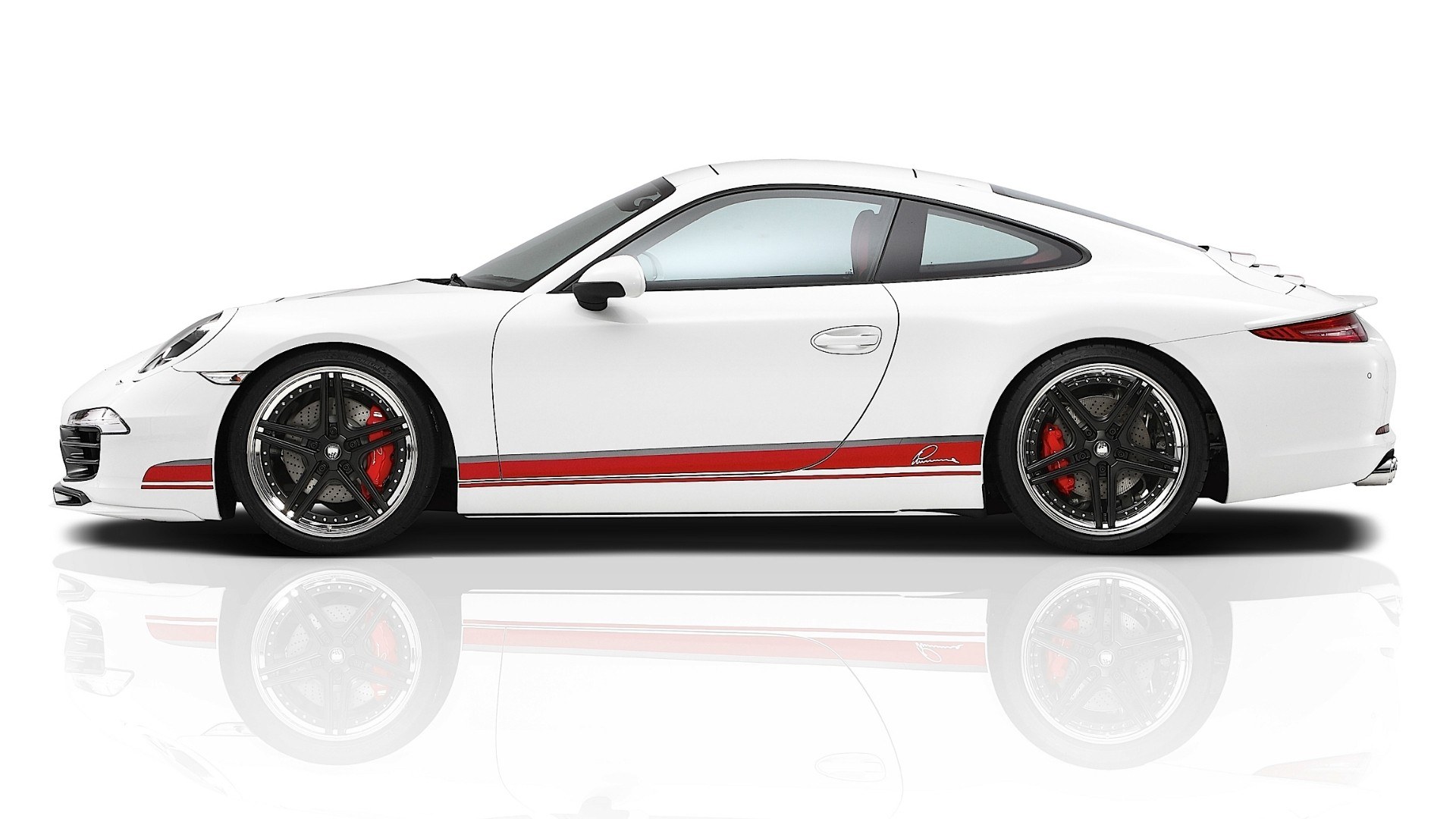 white porsche with red stripes