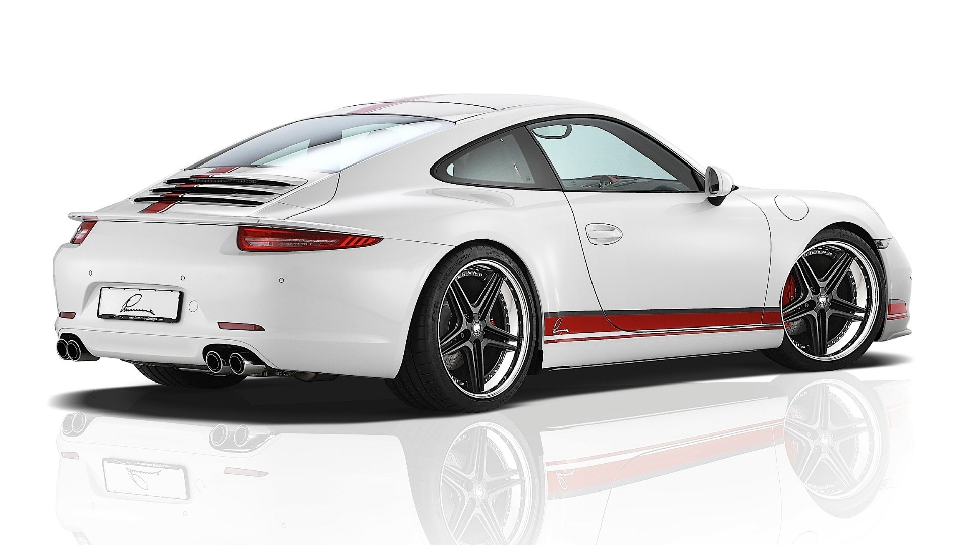 white porsche with red stripes