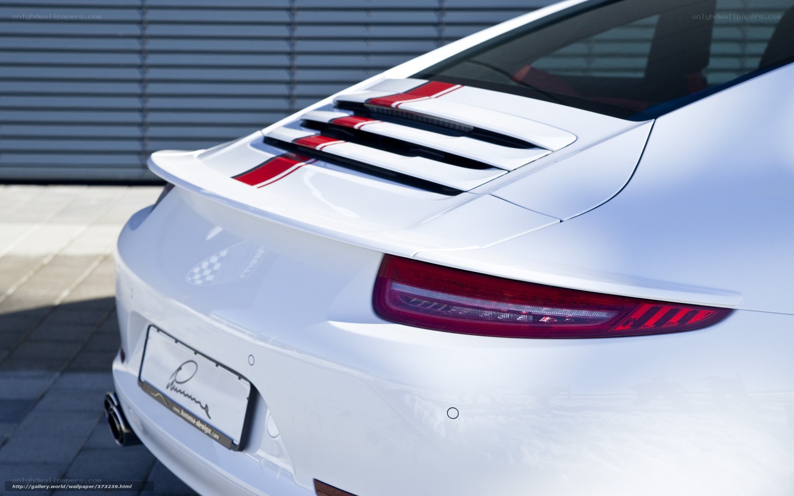 white porsche with red stripes