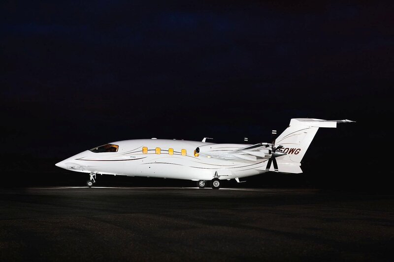 White Private Jet — Dramatic, Night