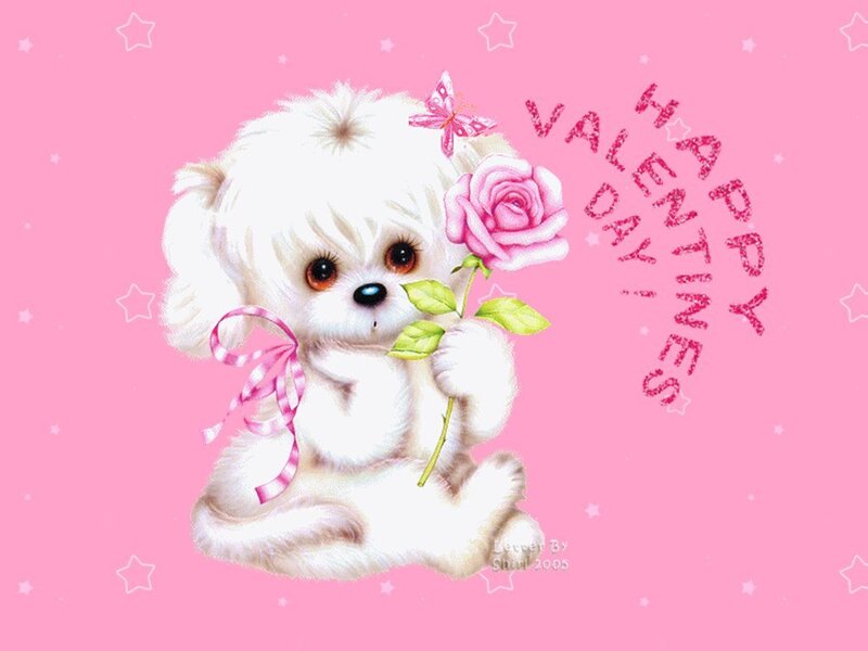 White Puppy Holding Rose