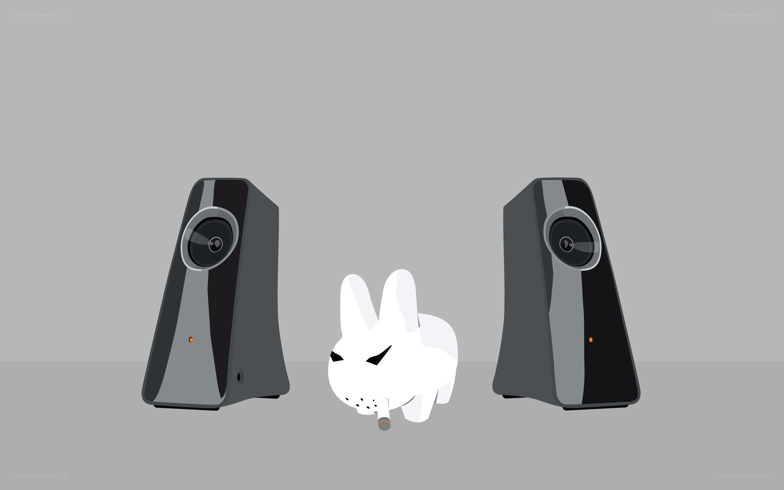 white rabbit between speakers