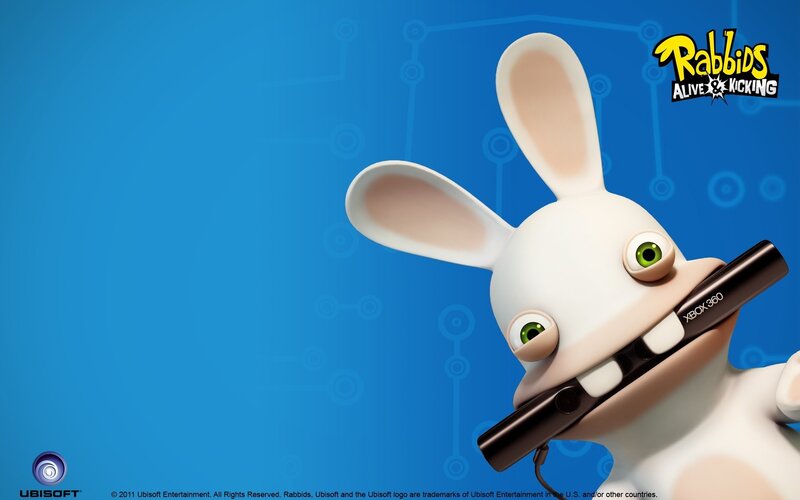 White Rabbit Holding Controller — Blue, Playful