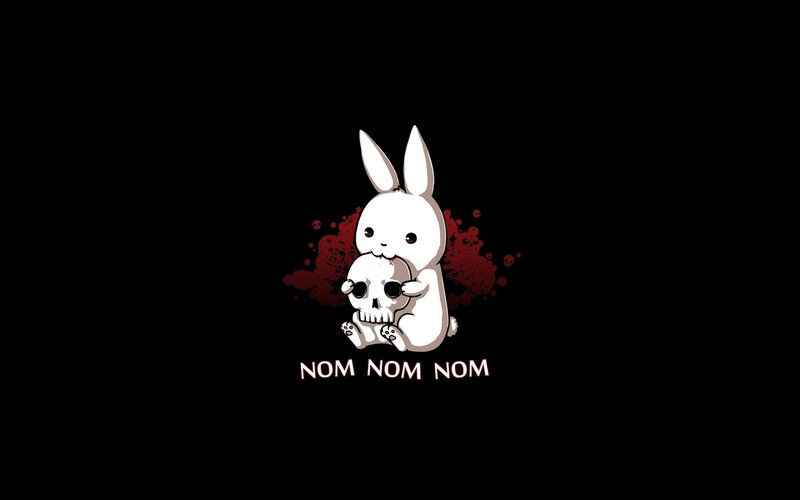 White Rabbit Holding Skull