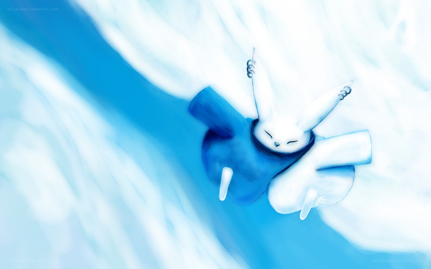 white rabbit in blue water