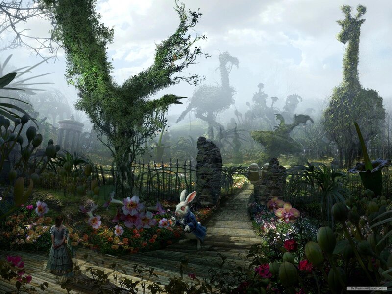 White Rabbit in Garden — Green, Dreamy
