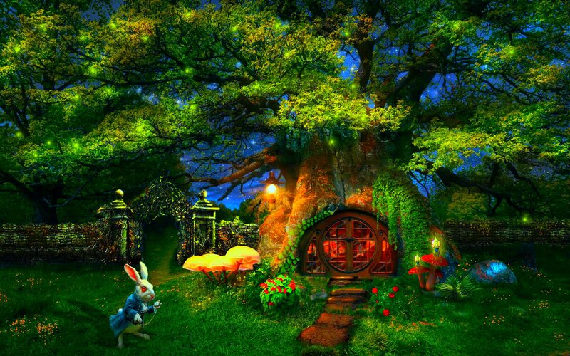 White Rabbit in Garden — Green, Magical