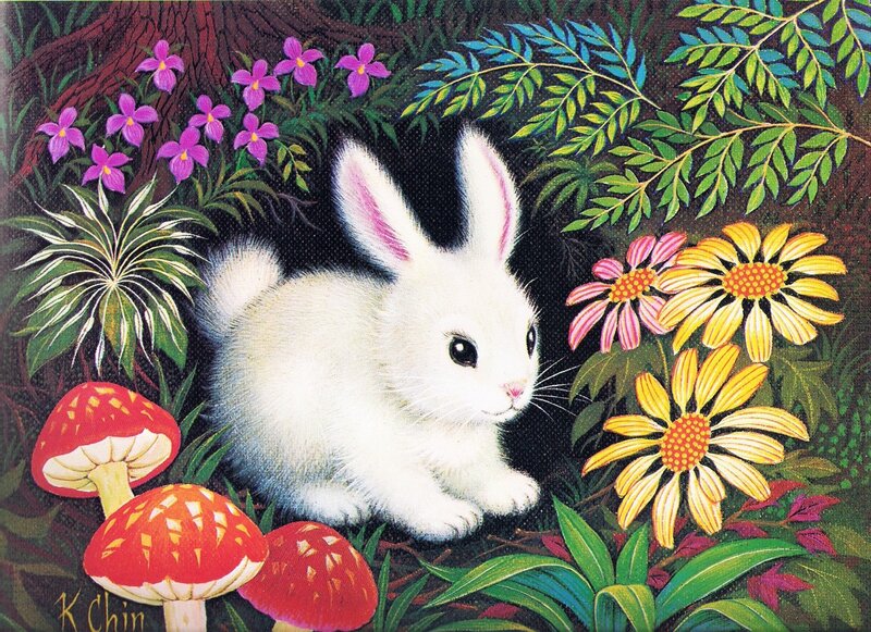 White Rabbit in Garden — Green, Serene, Spring