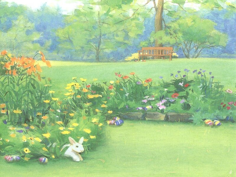 White Rabbit in Garden — Green