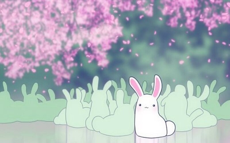 White Rabbit in Garden — Pink, Serene