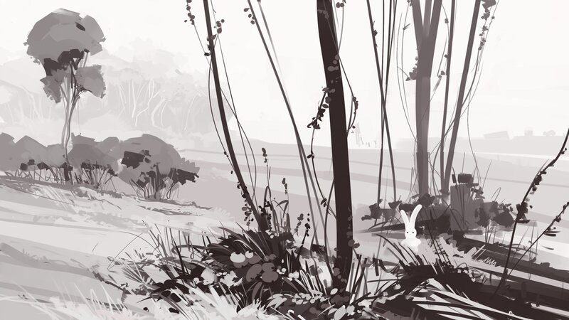 White Rabbit in Grass — Black