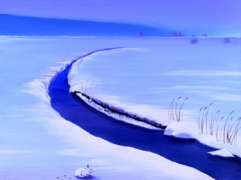 White Rabbit in Snow — Blue, Serene