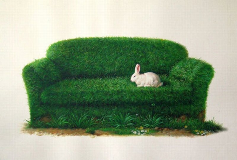 White Rabbit on Grass Sofa