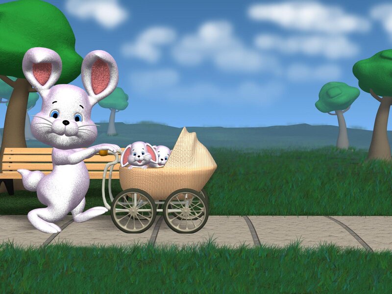 White Rabbit Pushing Stroller