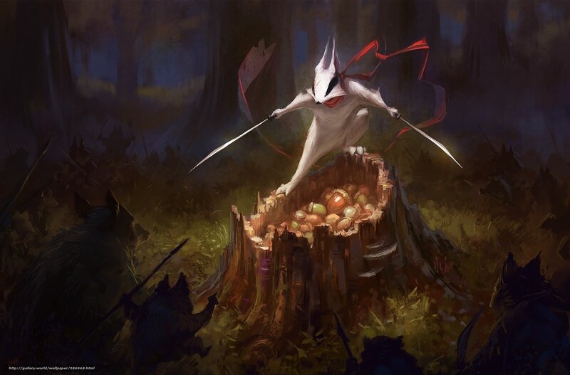 White rabbit warrior in forest