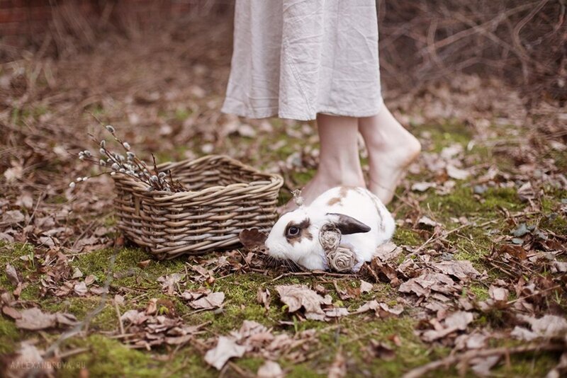 White Rabbit with Basket — Green