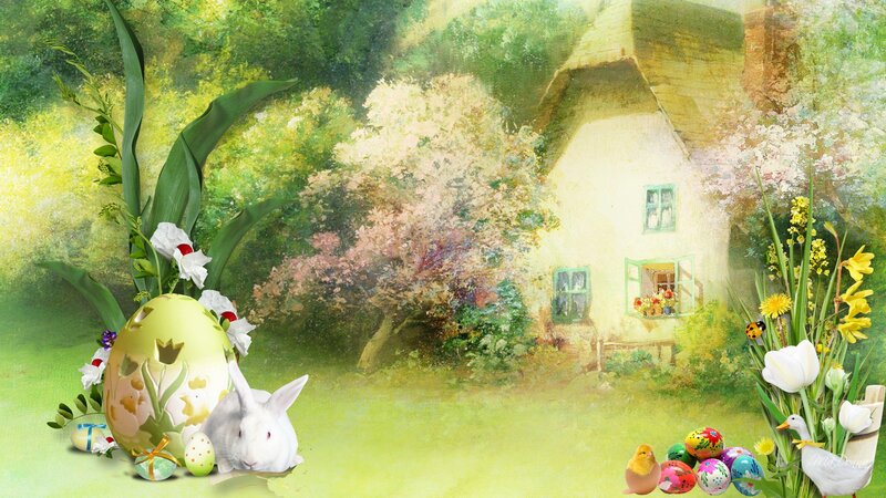 White Rabbit with Eggs — Green, Serene