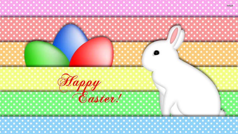 White Rabbit with Eggs — Pink, Festive, Spring, Digital Art