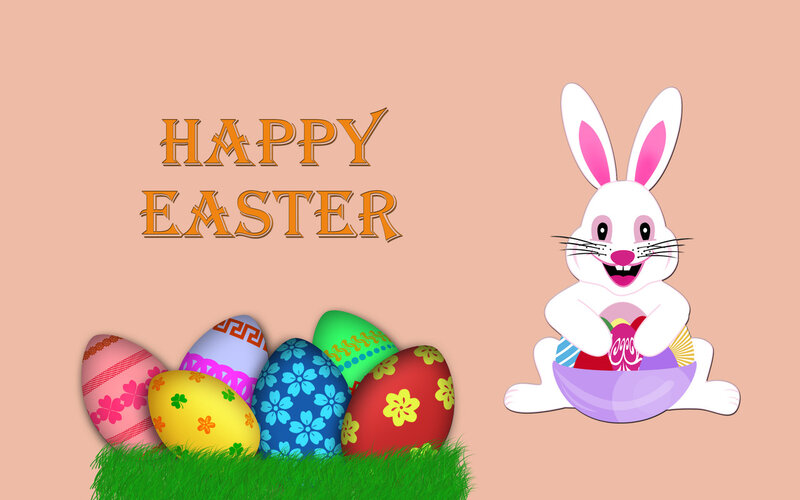White Rabbit with Eggs — Pink, Festive, Spring