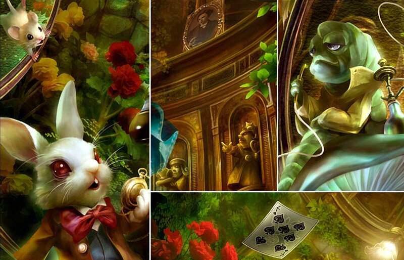 White Rabbit with Pocket Watch — Green, Whimsical, Digital Art