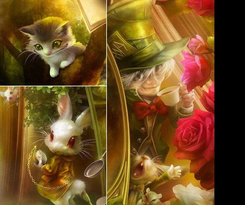 White Rabbit with Pocket Watch — Green, Whimsical