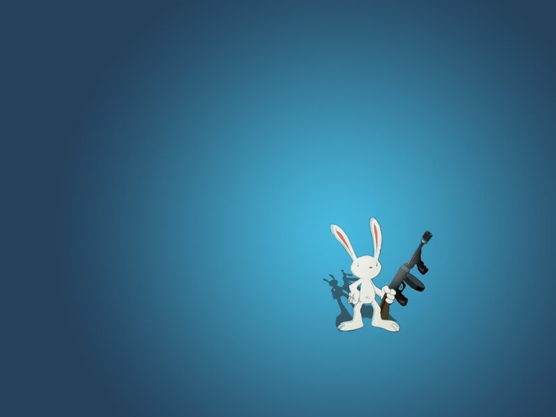 White rabbit with rifle