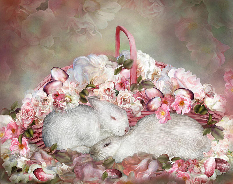 White Rabbits in Basket — Pink