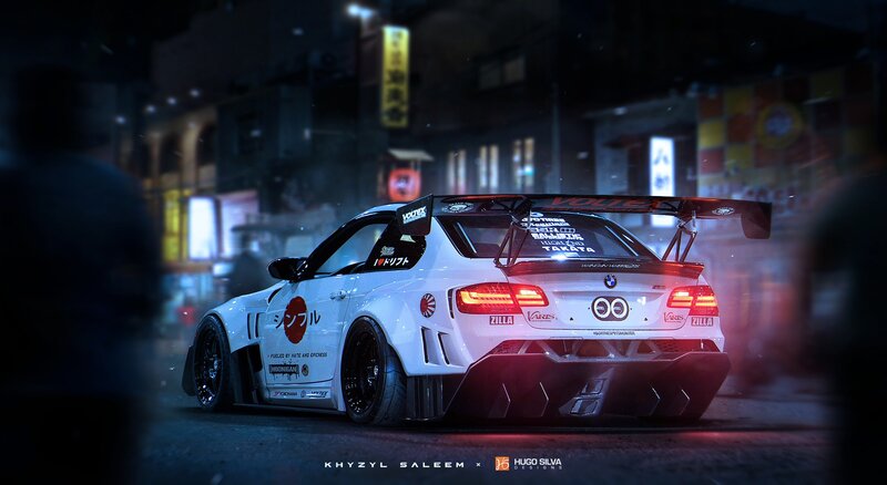White Race Car at Night — Dramatic