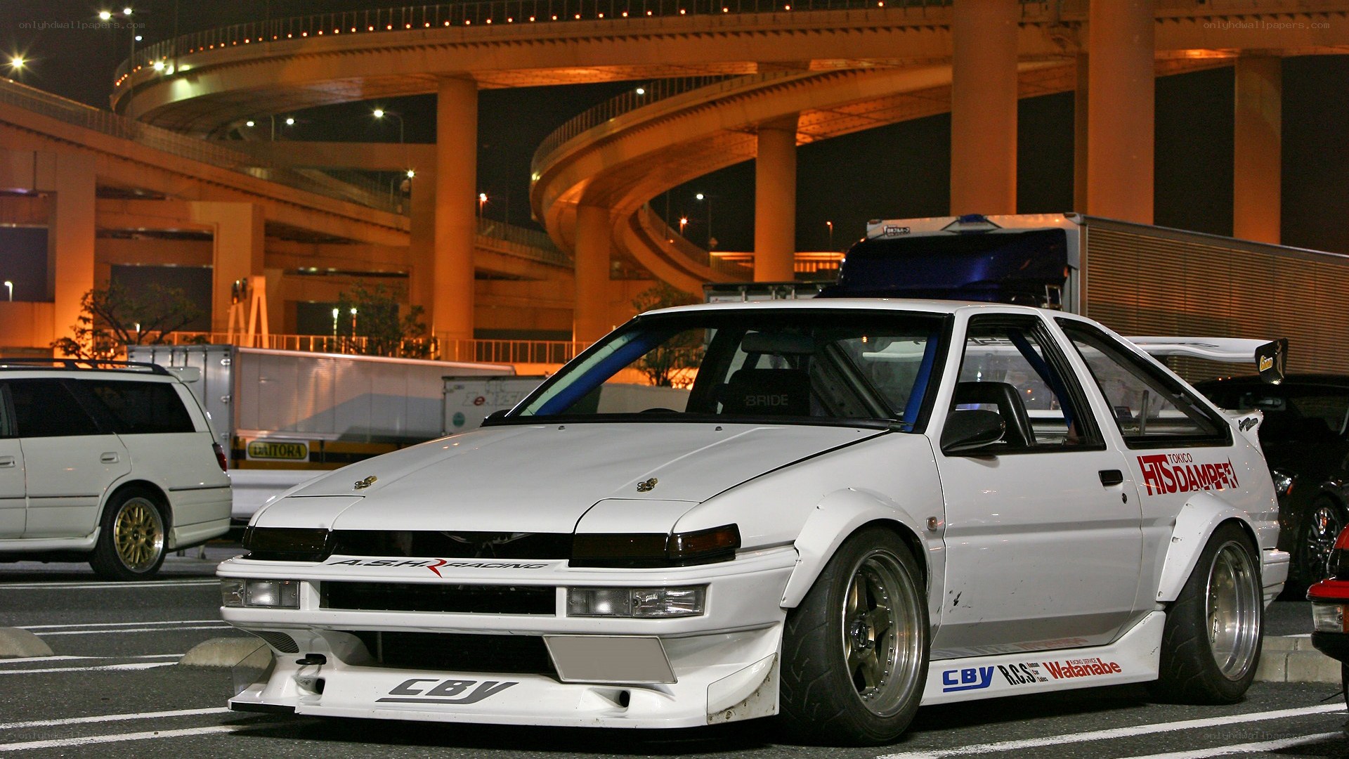 white race car at night