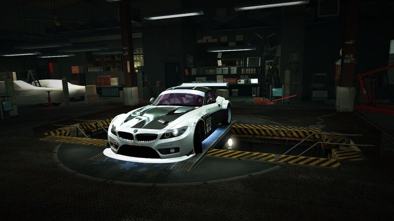 White Race Car — Black, Dark, Night, 3d Render, Garage
