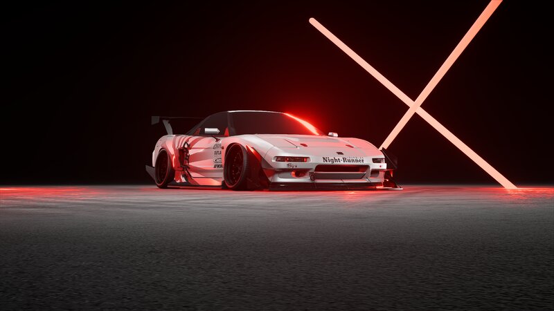 White Race Car — Black, Dramatic, Night, 3d Render