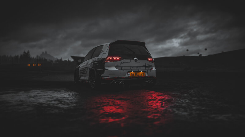 White Race Car — Black, Dramatic, Night, 3d Render, Wet Road