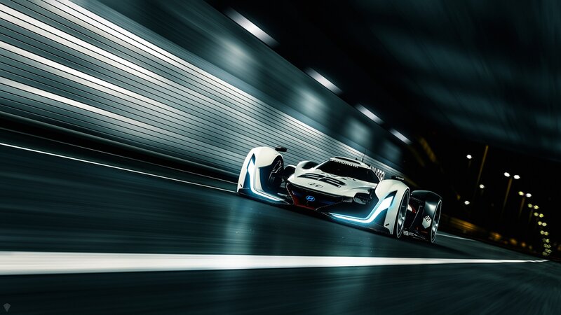 White Race Car — Black, Dramatic, Night, Digital Art
