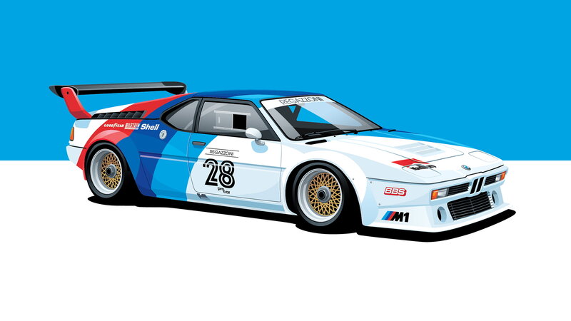 White Race Car — Blue, Dynamic