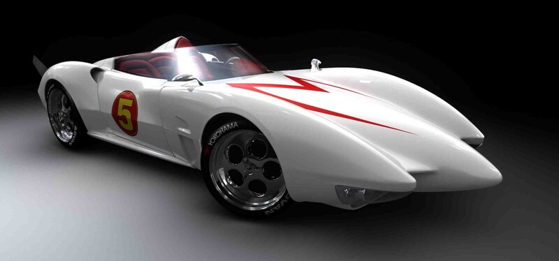 White Race Car — Dramatic, 3d Render, Number 5, Red Lightning Bolt, Red