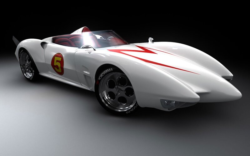 White Race Car — Dramatic, 3d Render, Number 5, Red Lightning Bolt