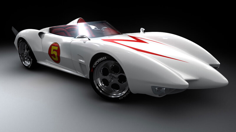 White Race Car — Dramatic, 3d Render, Red Lightning Bolt