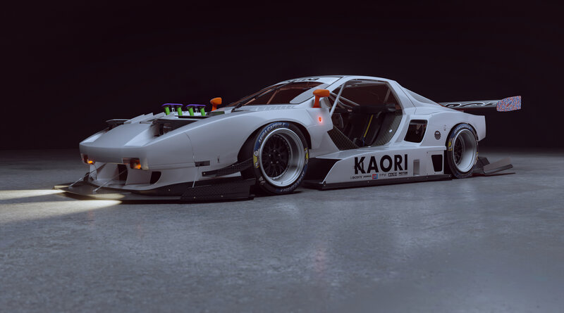 White Race Car — Dramatic, 3d Render, Tire