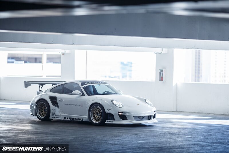 White Race Car — Dramatic, Afternoon, Photograph, Parking Garage